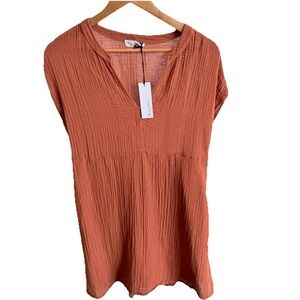 Michael Stars Mira Split Neck Dress Pockets 100% Cotton Dbl Gauze Womens XS NWT